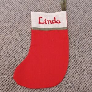 Personalized Vintage Red Christmas Stocking With Stitched Linda On It